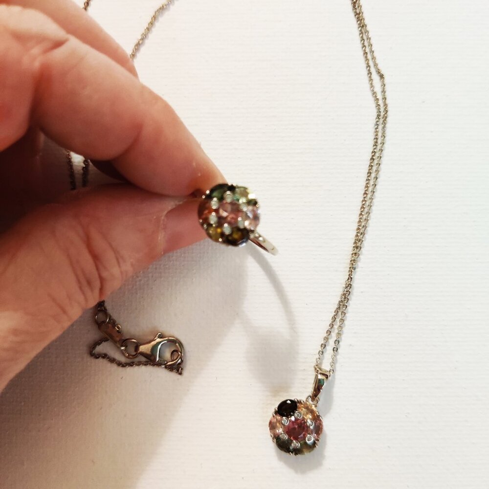 Sterling silver multi tourmaline necklace and ring